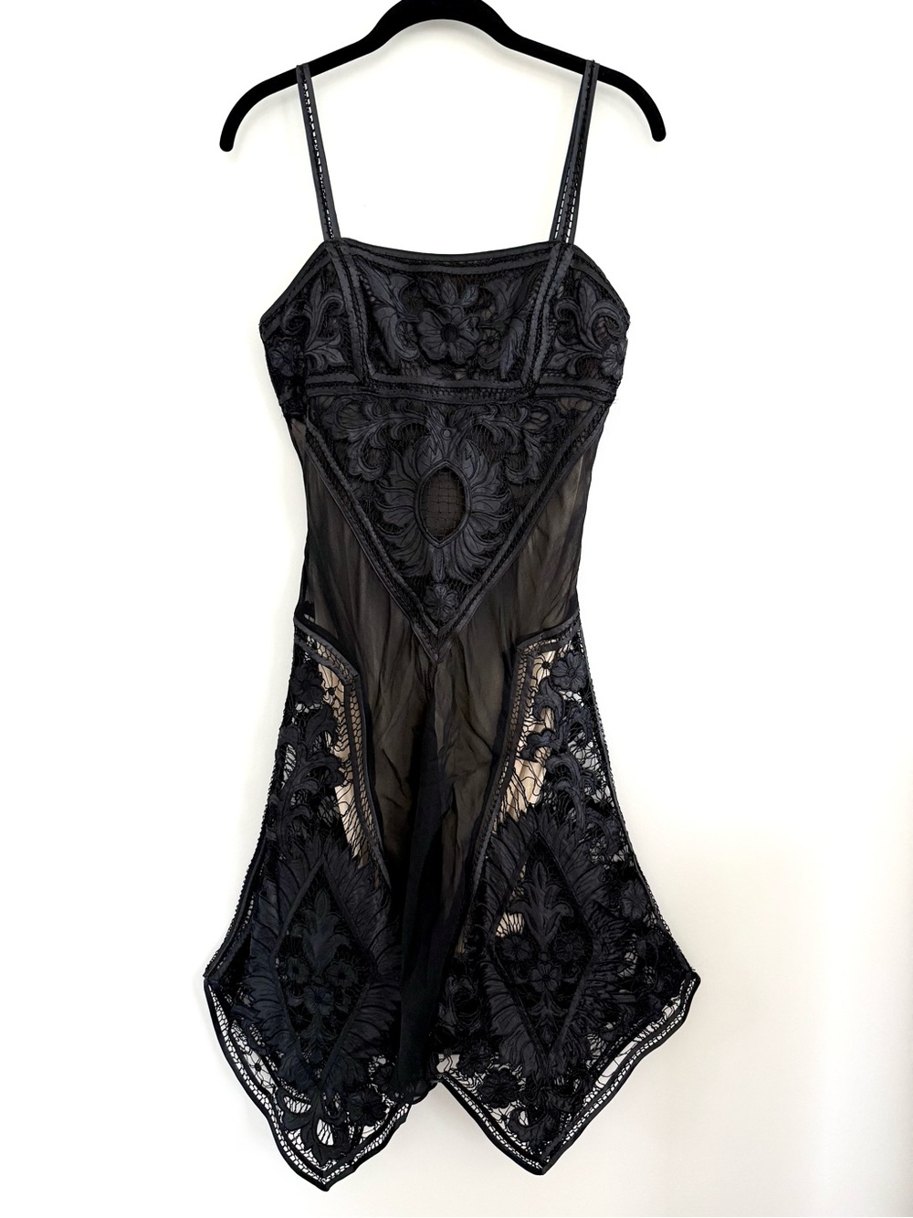 SUE WONG Black Lace 100% Silk Dress Gown Vintage Y2K 90s | Whimsigoth Goth Fairy